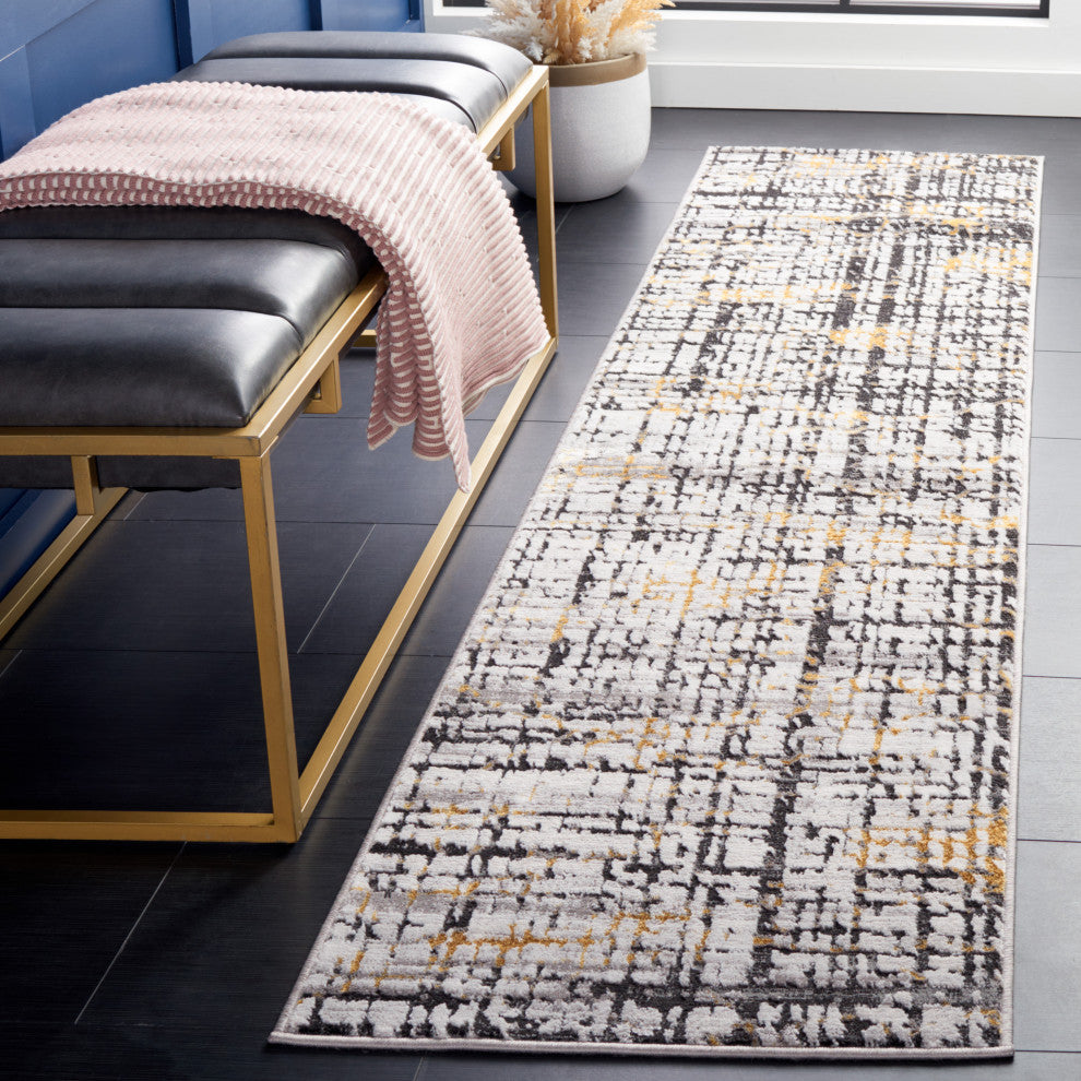 Safavieh Amelia Collection, ALA248 Rug, Charcoal/Gold, 2'x8'