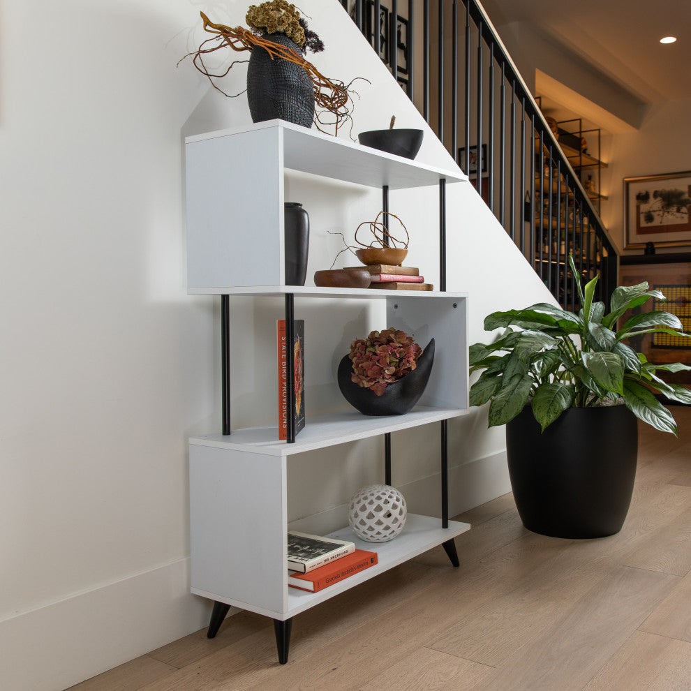 Danya B. Breuer 4-Tier White S-Shaped Bookcase With Black Hardware Accents
