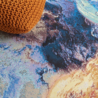 Safavieh Barbados Collection Indoor-Outdoor, BAR540 Rug, Blue/Rust/Gold, 6'6" Square