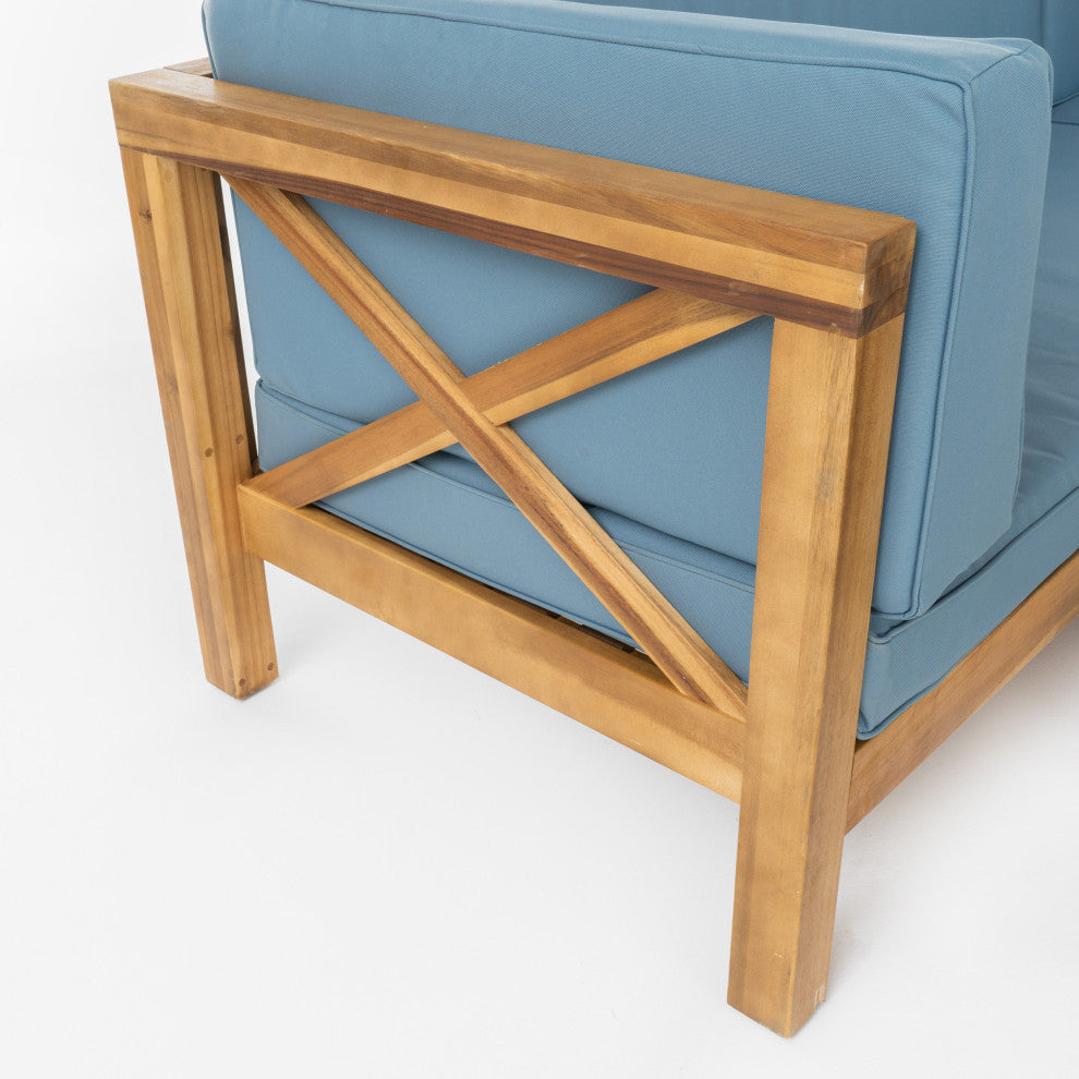 Keith Outdoor Left Arm Loveseat and Coffee Table Set, Blue/Teak