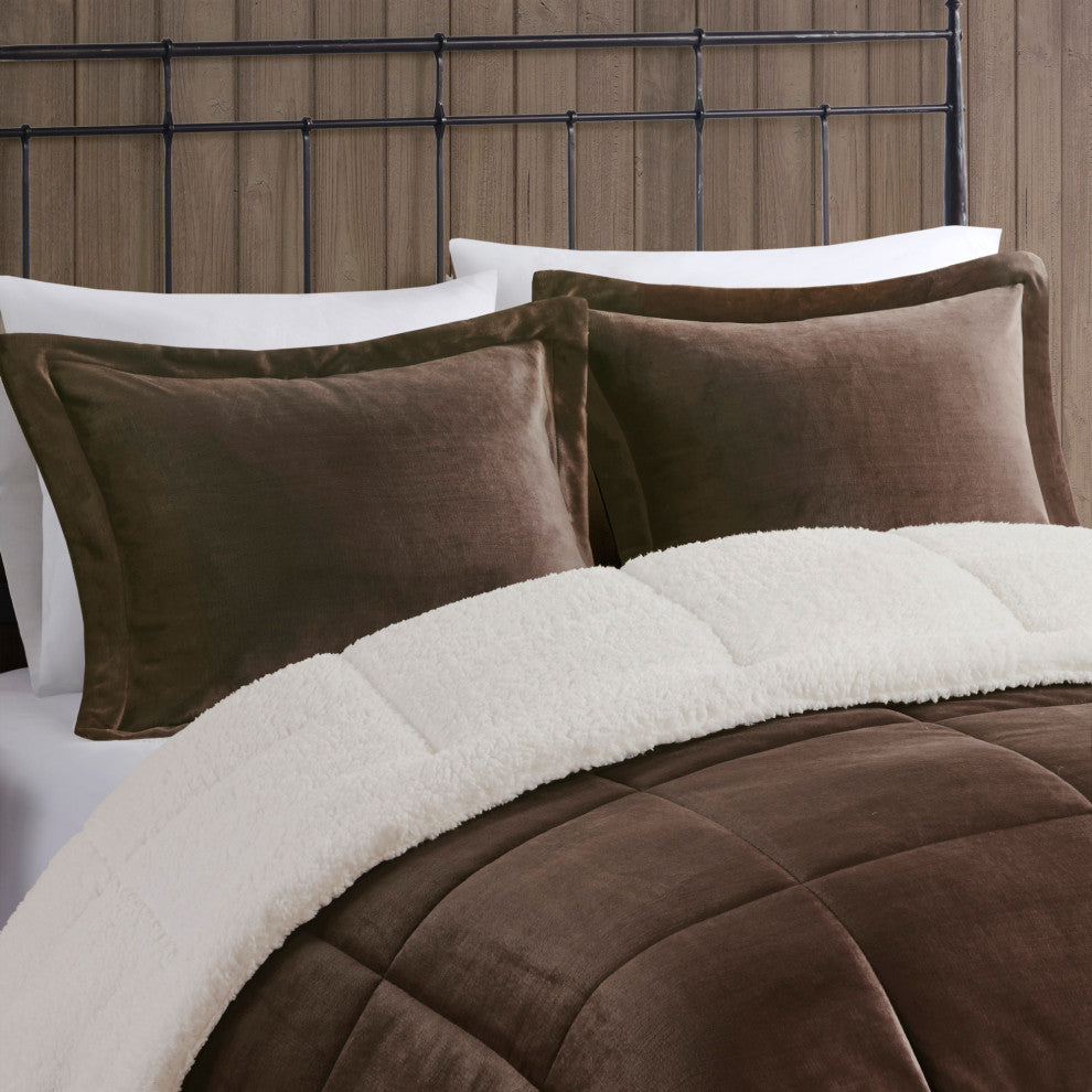 Woolrich Alton Plush to Sherpa Winter Comforter Set, Brown, King