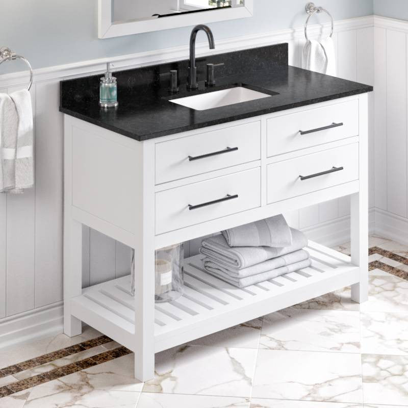Wavecrest Contemporary White 48" Vanity, Black Granite Vanity Top