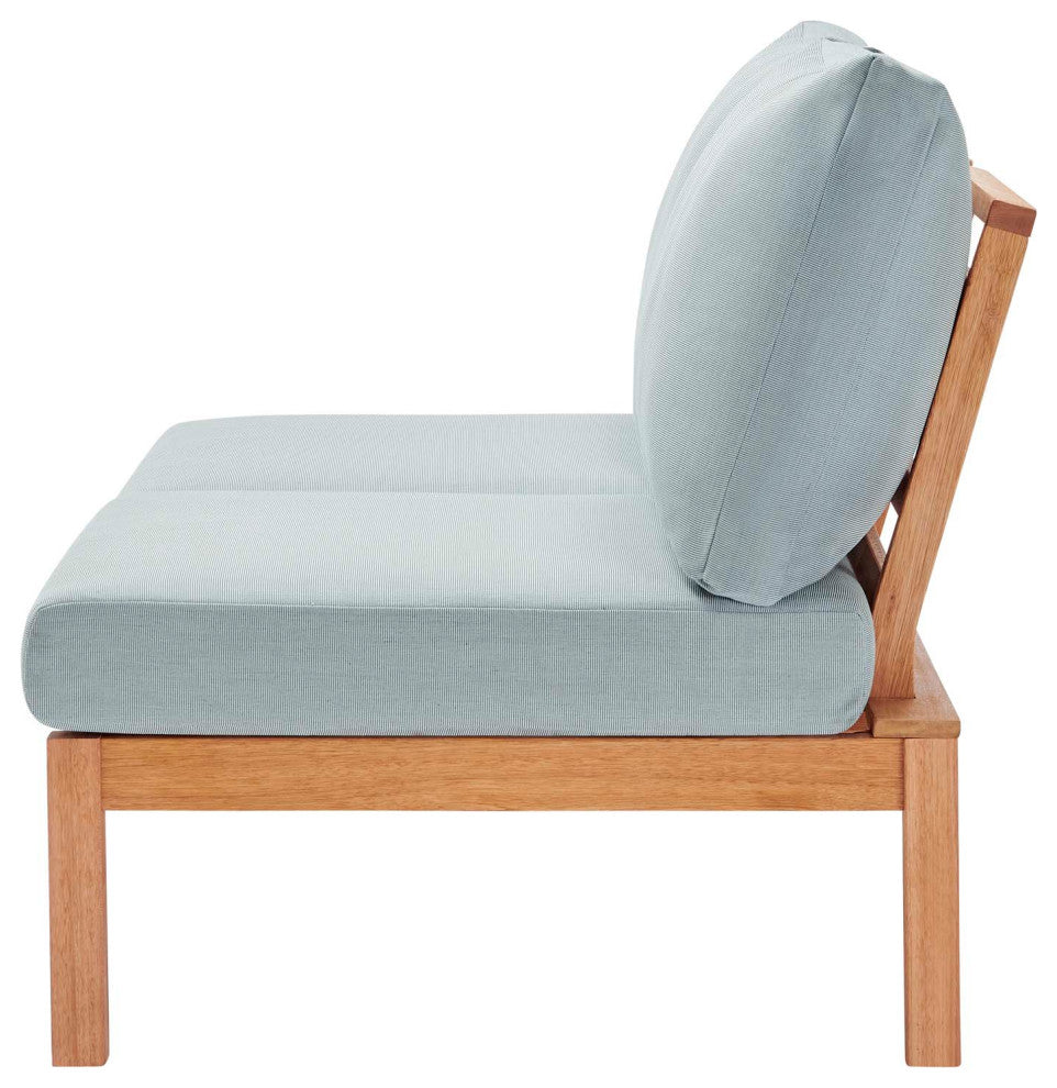 Lounge Loveseat Sofa, Wood, Brown Natural Blue, Modern, Outdoor Patio Bistro