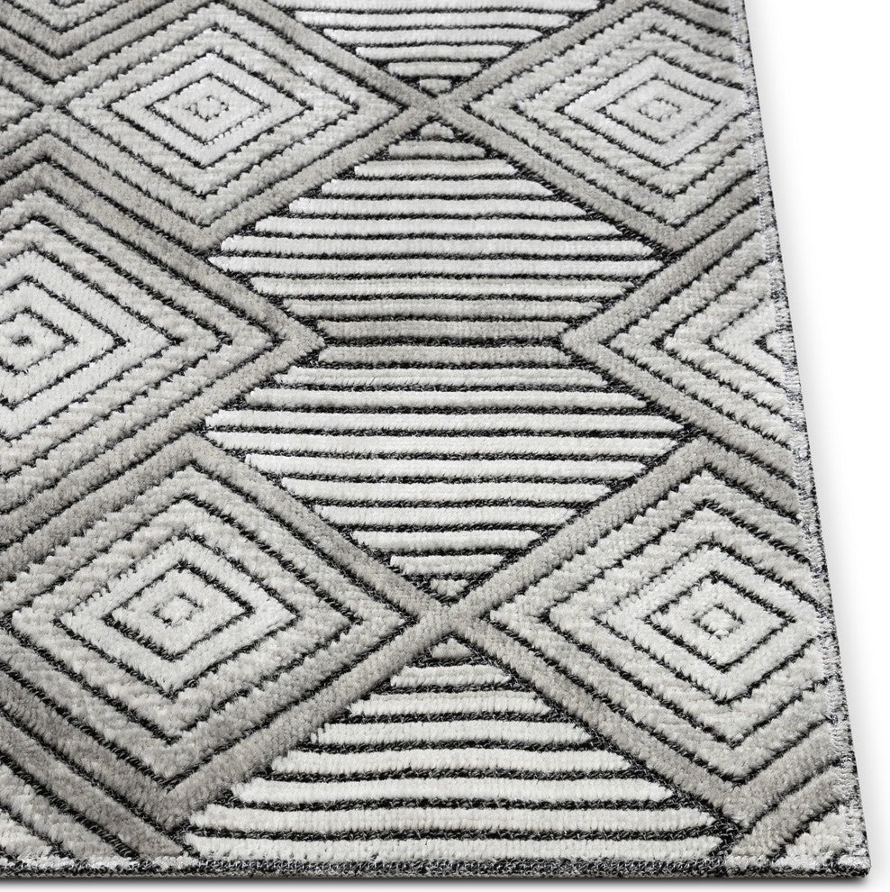 Well Woven Aspen Flint Gray Mid-Century Geometric 5'3"x7'3" Hi-Low Area Rug