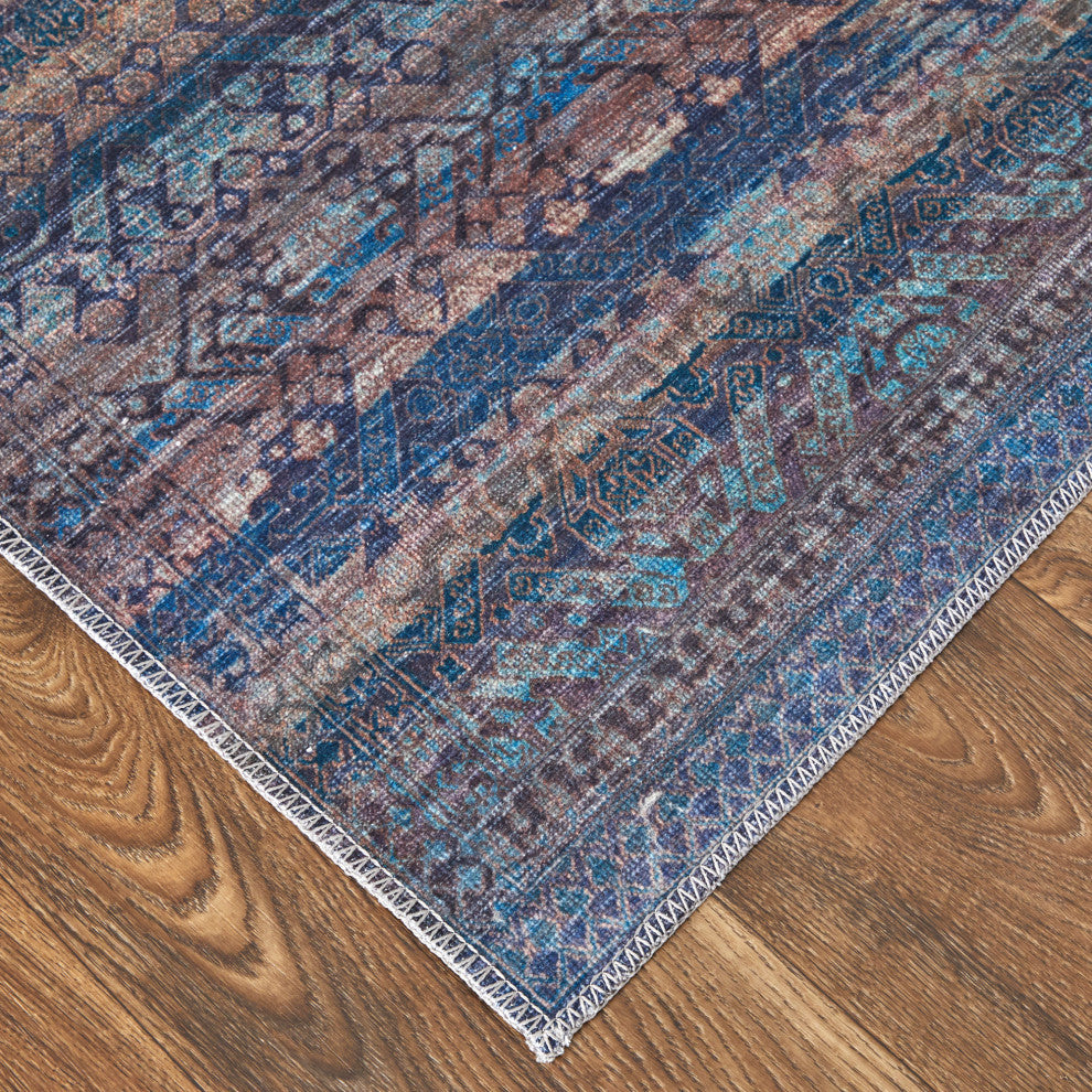Weave & Wander Welch Oriental Machine Washable Blue/Green Rug, 5'3"x7'6"