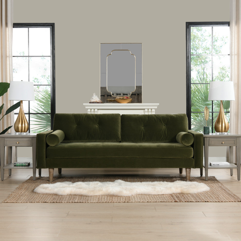 Nicholas 84.5" Mid-Century Modern Sofa, Olive Green Performance Velvet