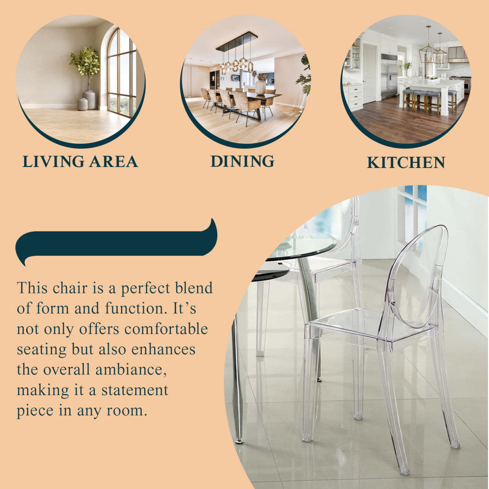 LeisureMod Marion Acrylic Modern Lucite Dining Side Chair in Clear Set of 2