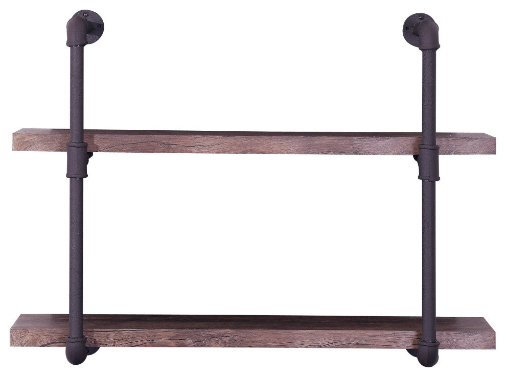 GDF Studio Caden Two Tier Faux Wood Wall-Mounted Shelf, Dark Brown/Texture Brown