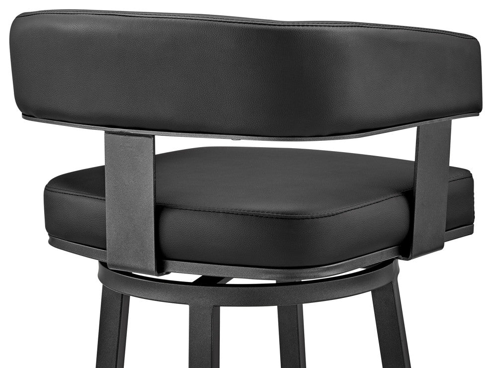 Lorin Counter Height Swivel Bar Stool, Black Finish and Black Faux Leather, Black/Black, Counter Height