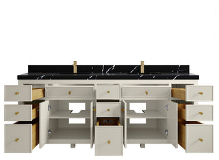 Sonoma 84" Double Sink Bath Vanity in Alabaster, 2" Calacatta Black