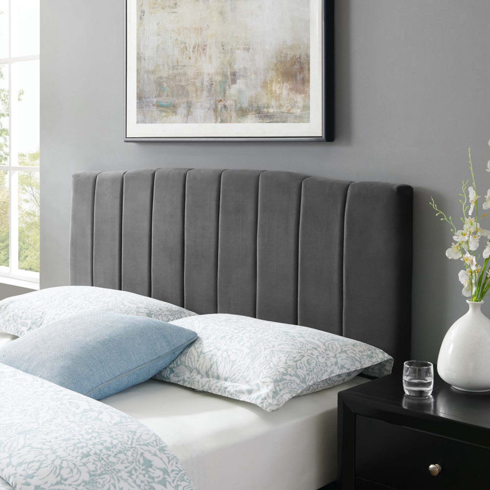 Tufted Headboard, Twin Size, Velvet, Dark Gray, Modern Contemporary