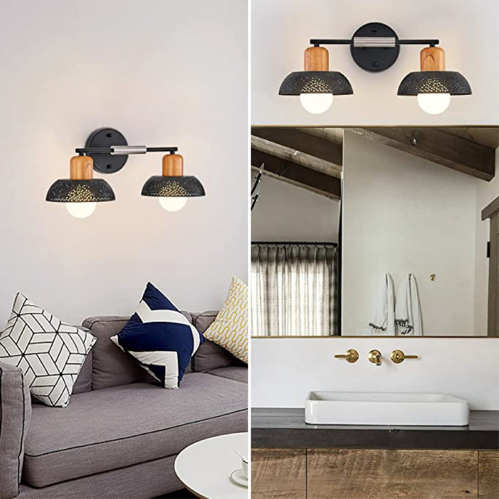 2-Light wall mounted lamp Wood black lamp shade Black accent light