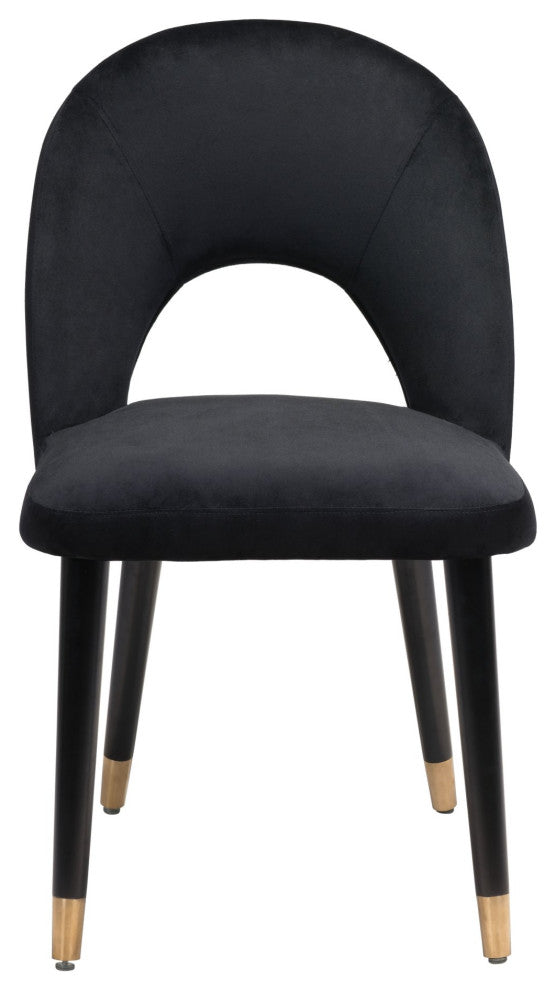 Side Dining Chair, Set of 2, Fabric, Wood, Black, Gold, Bar Kitchen Cafe Bistro
