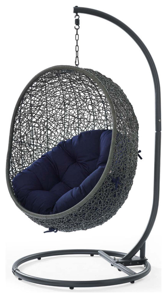 Swing Lounge Chair, Sunbrella, Gray Blue Navy, Modern, Outdoor Patio Cafe