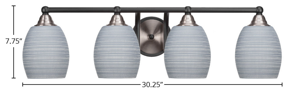Paramount 4-Light Bath Bar, Matte Black & Brushed Nickel, 5" Gray Matrix Glass