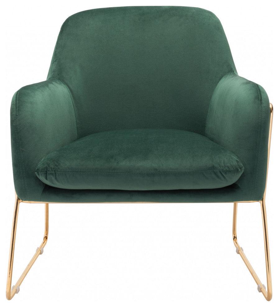Comfy Square Green Velvet and Gold Accent Arm Chair