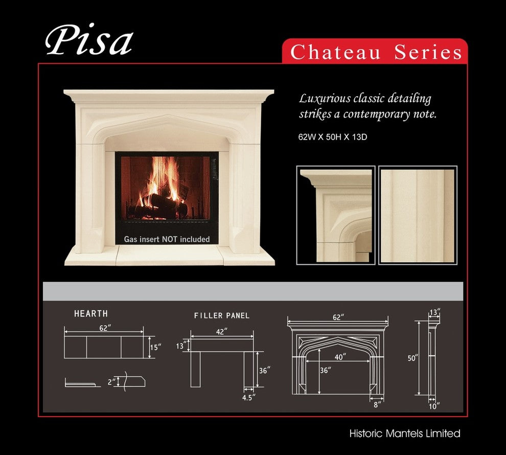 Chateau Series Pisa Cast Stone Fireplace Mantel