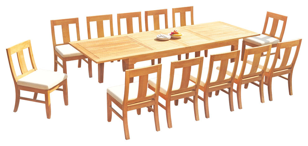 13-Piece Outdoor Teak Dining Set: 122" Rectangle Table, 12 Osbo Armless Chairs