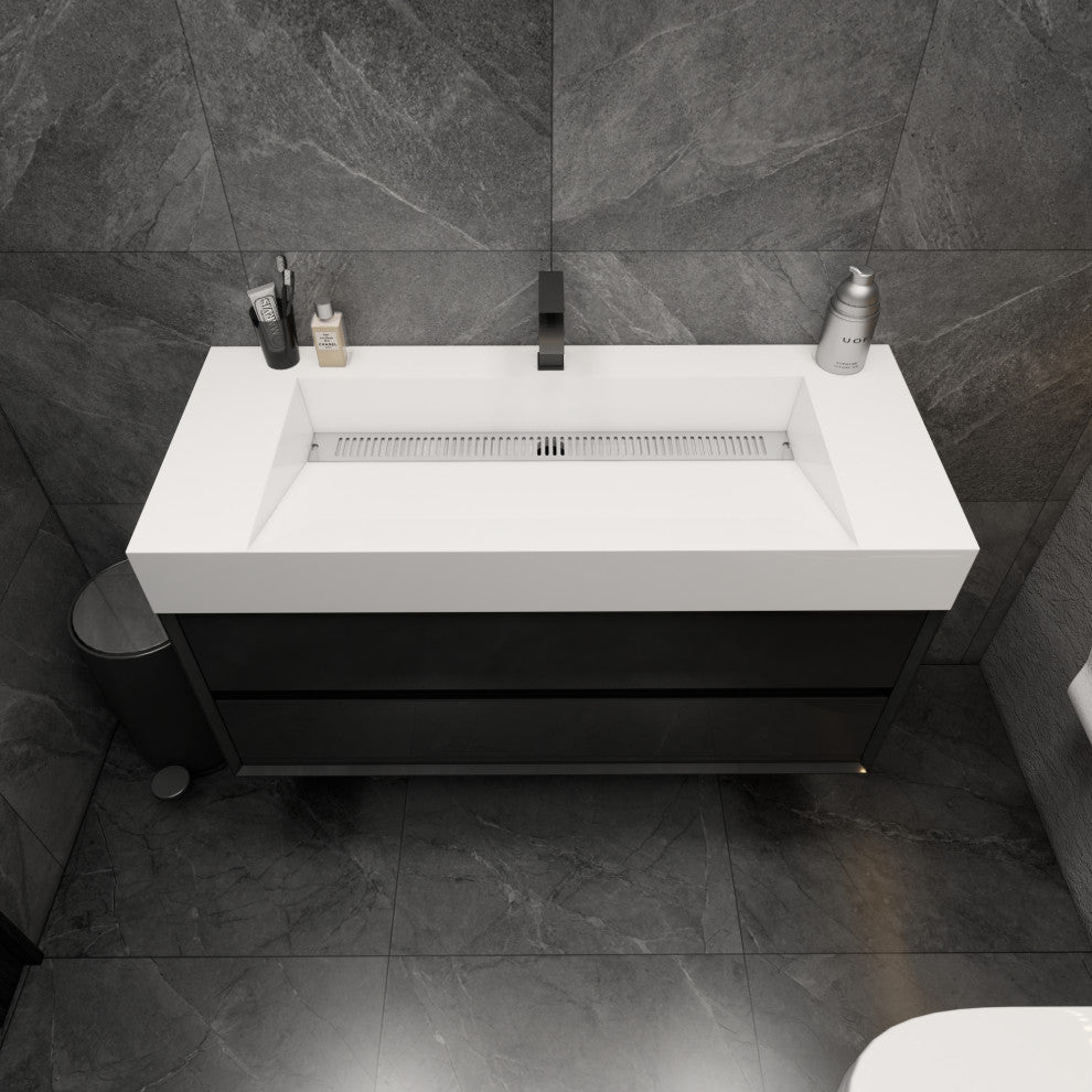 MAX 48" Floating Bath Vanity With Acrylic Sink, Gloss Black