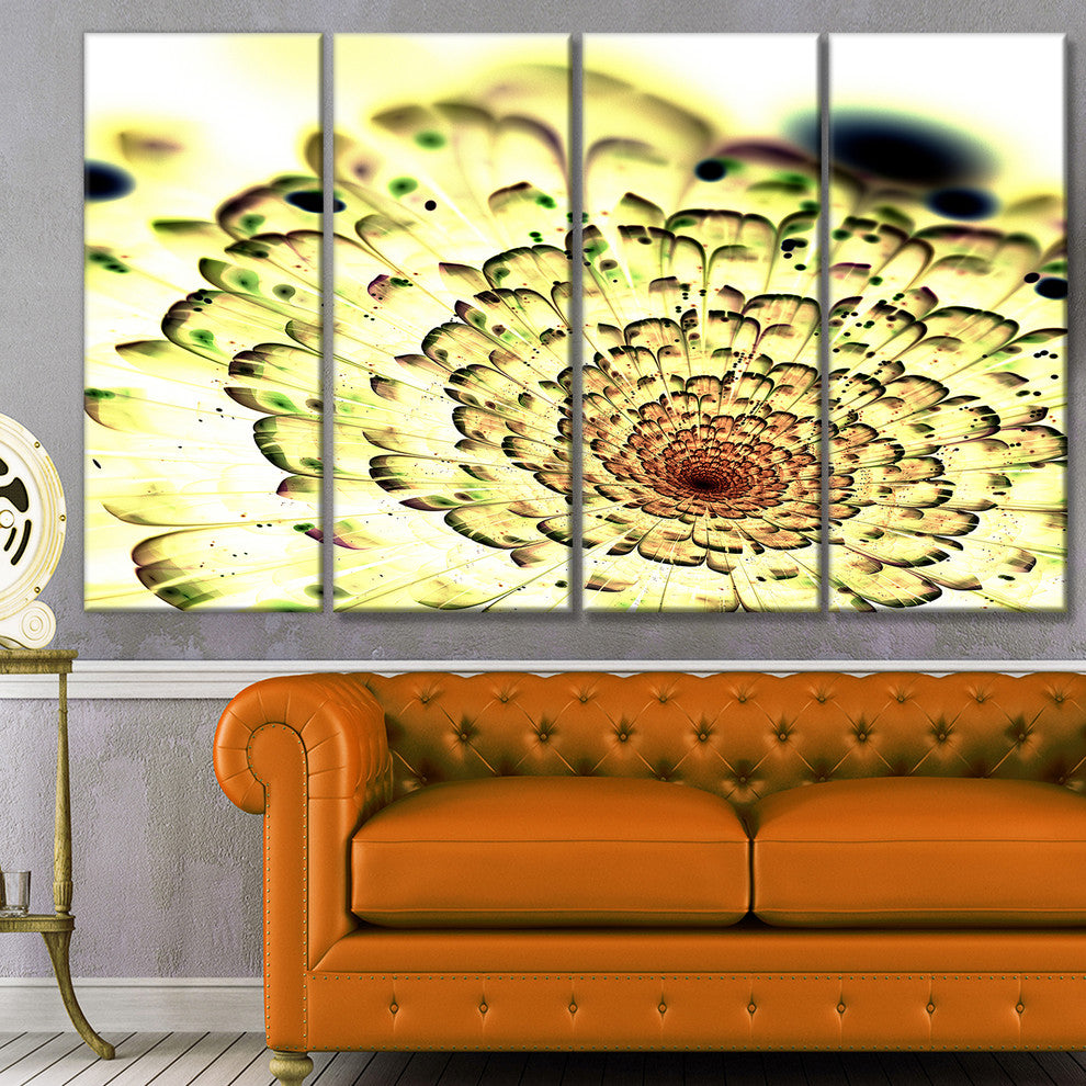 Green Light Fractal Flower Pattern, Abstract Wall Art Canvas, 48"x28", 4 Panels