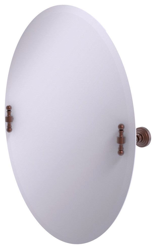 Frameless Oval Beveled Edge Tilt Mirror, Antique Copper