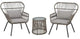 3pcs Bistro Chat Patio Wicker (2) Chairs, Glass Top Side Table with Soft Cushion