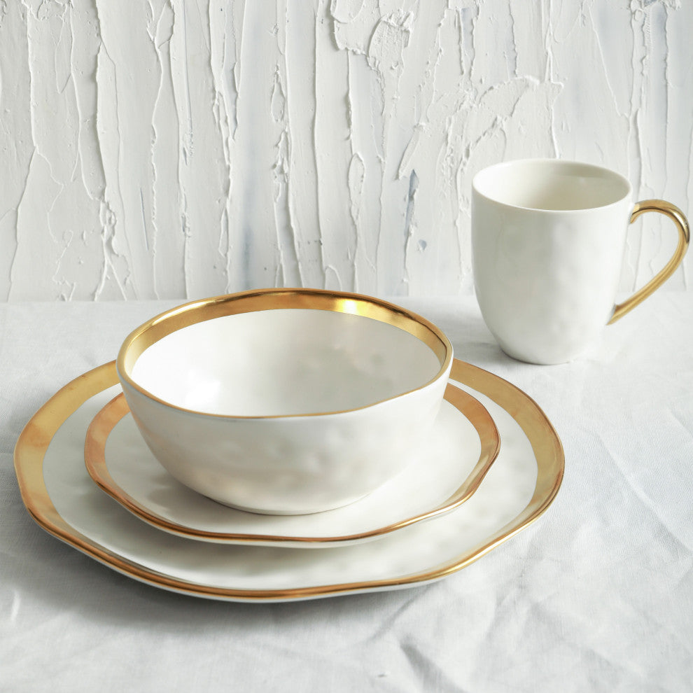 Stone Lain Florian Porcelain 16 Piece Dinnerware Set, White
