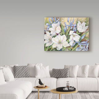 Joanne Porter 'White Tulips Blue Iris' Canvas Art, 47"x35"