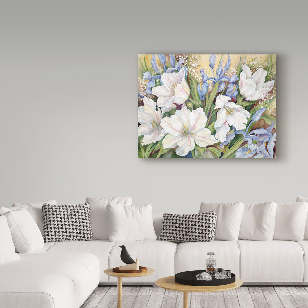 Joanne Porter 'White Tulips Blue Iris' Canvas Art, 47"x35"