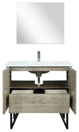36" Bathroom Vanity, Monte Chrome Faucet Set, and 28" Frameless Mirror