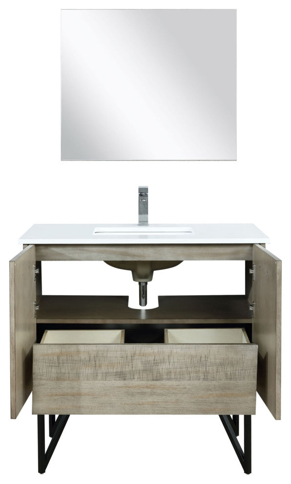 36" Bathroom Vanity, Monte Chrome Faucet Set, and 28" Frameless Mirror