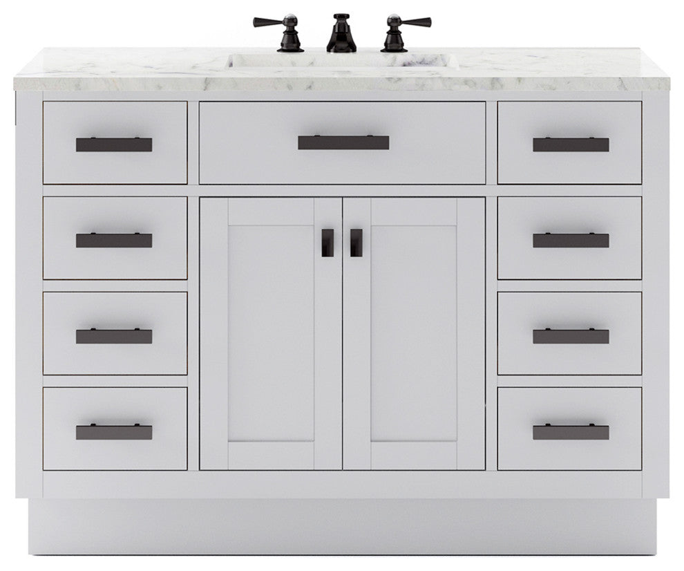 Hartford 48" Single Sink Marble Countertop Bath Vanity, White, Vanity With Classic Faucet