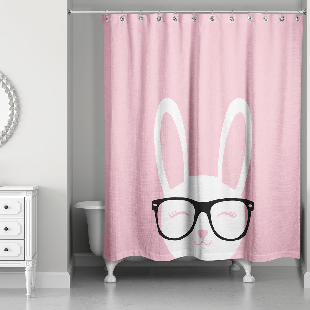 Happy Bunny with Glasses 71x74 Shower Curtain