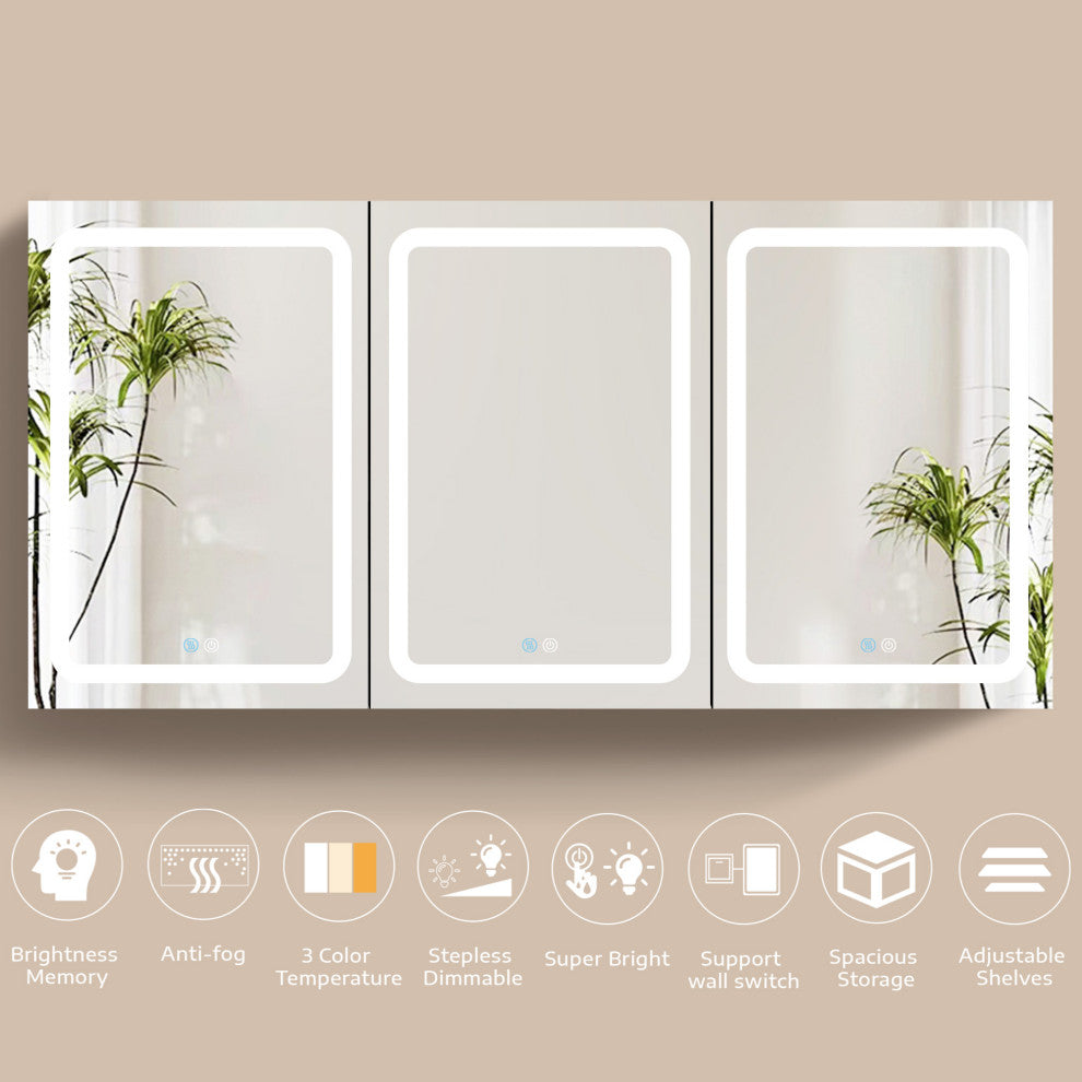 60 in.W x 30 in. H Aluminum Surface Mounted Medicine Cabinet with Mirrors