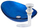 Azzurro Blue Foiled Oval Glass Vessel Bathroom Sink w/ Drain, TIG-S132-8031, Chrome