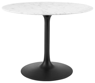 Lippa 40" Round Artificial Marble Dining Table Black White