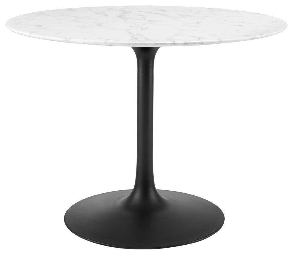 Lippa 40" Round Artificial Marble Dining Table Black White