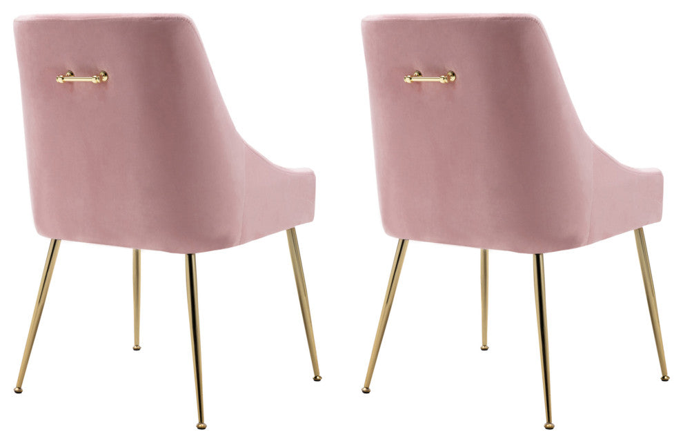 WestinTrends 2PC Velvet Upholstered Accent Chair Set w/ Gold Metal Legs, Pink