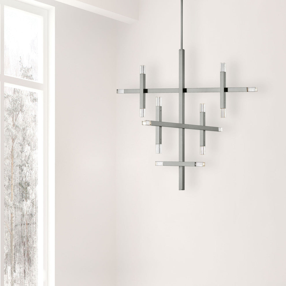 Contemporary Linear Chandelier Francesca 56W, Polished Chrome