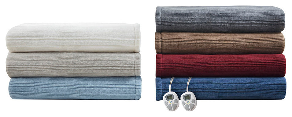 Serta Ribbed Micro Fleece Heated Blanket, Burgundy