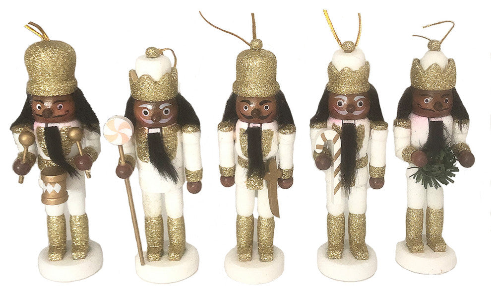 5" Black, White & Gold Glitter Nutcracker, Set of 5