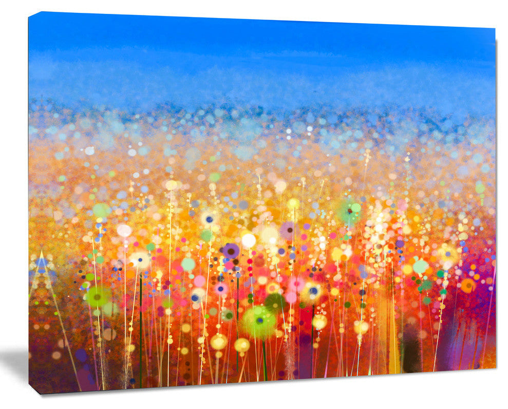 Abstract Flower Field Watercolor Painting, Floral Canvas Art Print, 40"x30"