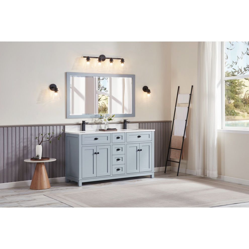 Vanity With Mirror, Sconce and Faucet Included, Cadet, 60"