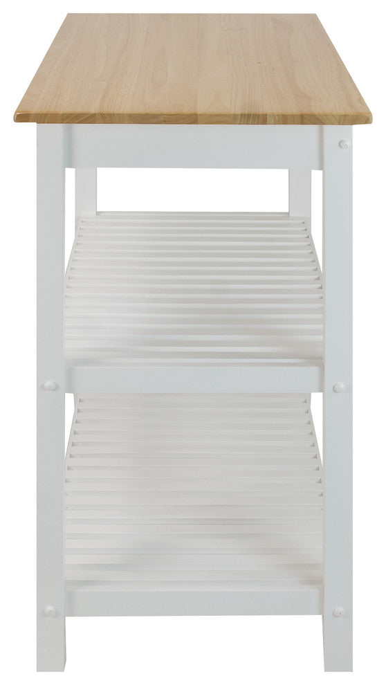 Kitchen Island With Solid Wood Top, White