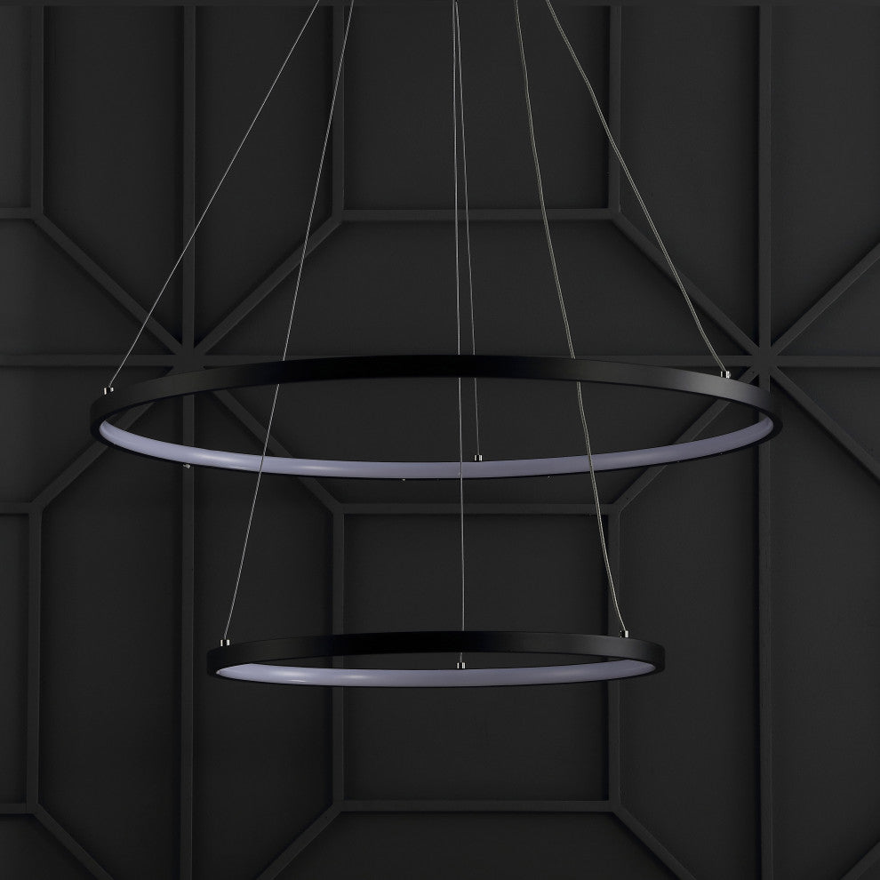Circulo Metal Round Modern LED Pendant, Matte Black, Width: 24"