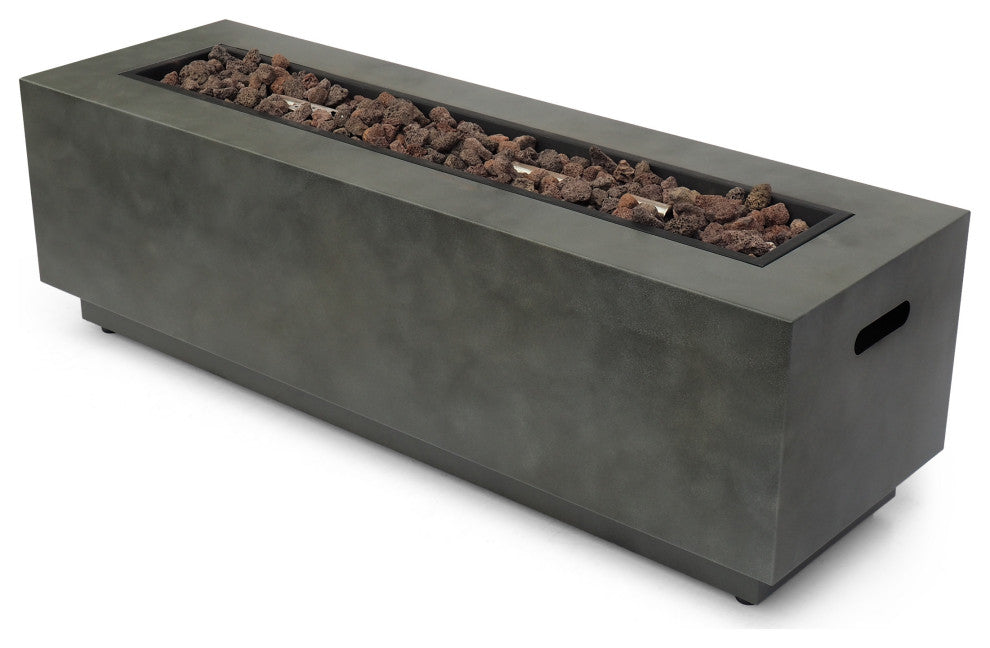 Jasmine Outdoor 50,000 BTU Rectangular Fire Pit, No Tank Holder, Concrete Finish