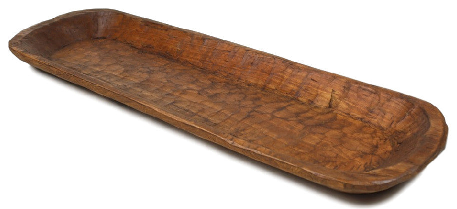 Extra Long Rustic Farmhouse Primitive Wooden Dough Bowl, Natural, Long