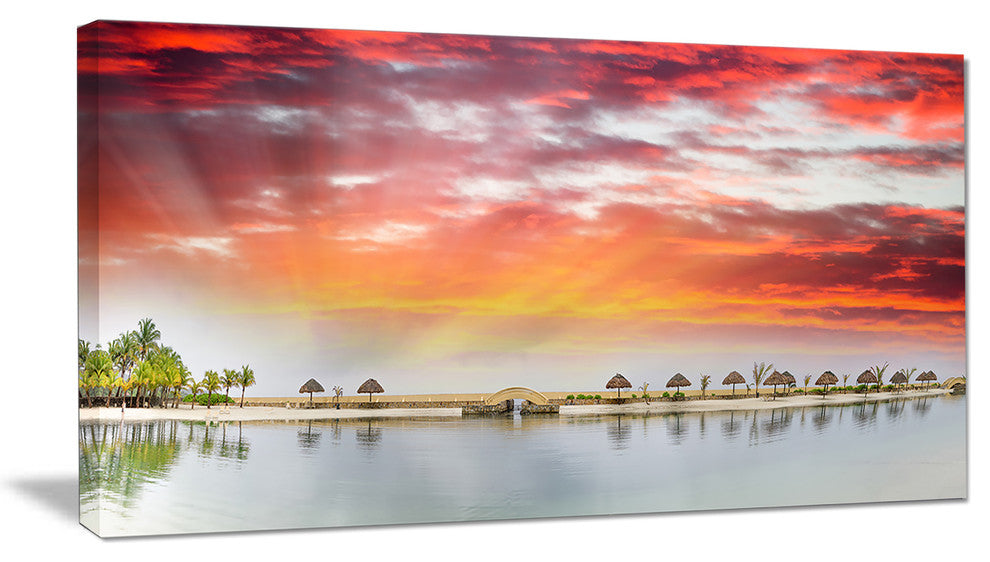 "Roatan Beach Sunset Panorama" Seashore Photo Wall Art, 32"x16"