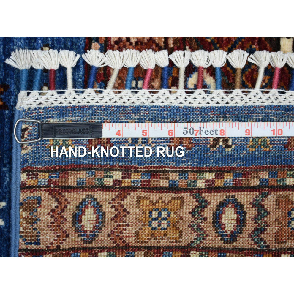 Light Blue, Hand Knotted Afghan Super Kazak, Extra Soft Wool Rug, 3'6" x 5'5"