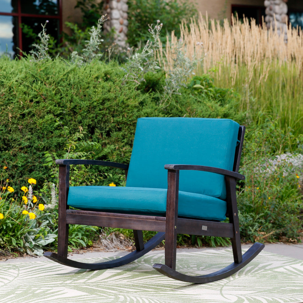 DTY Outdoor Living Longs Peak Eucalyptus Rocker w/ Cushions, Espresso, Dark Gree